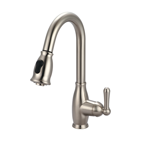 OLYMPIA FAUCETS Single Handle Pull-Down Kitchen Faucet, Compression Hose, Nickel, Weight: 8 K-5040-BN
